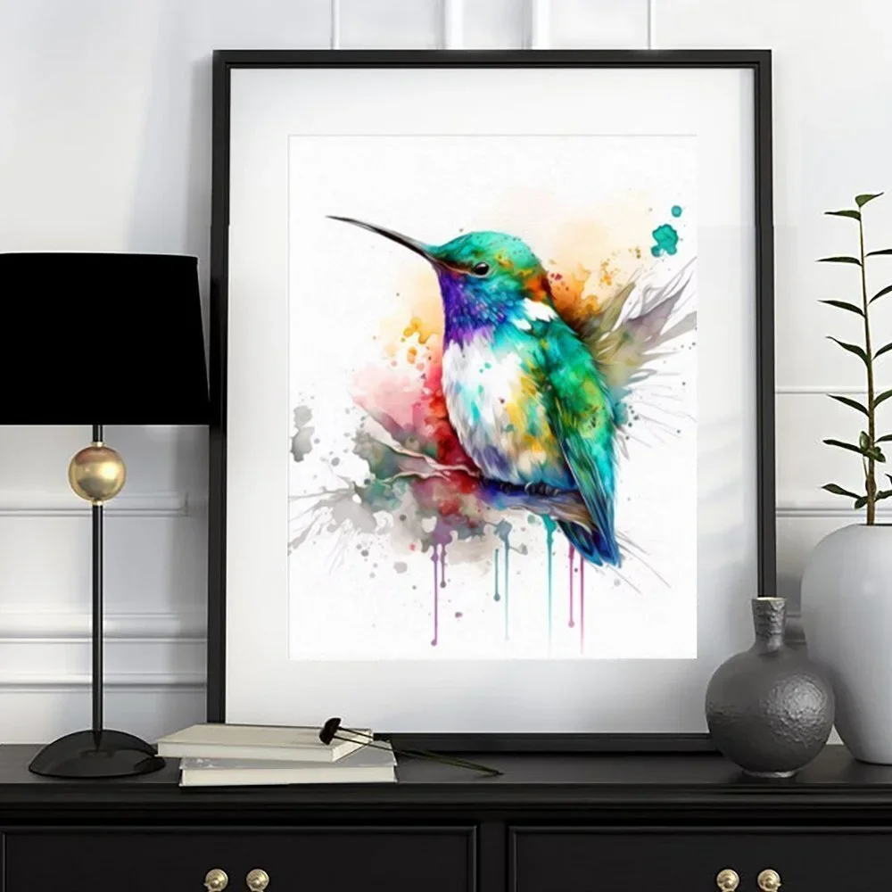 Hummingbird Cute Chubby Watercolor Oil Painting Art Print - Picture 4 of 5